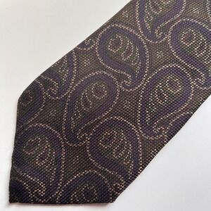Aquascutum Mens Silk Tie Purple Brown Paisley Woven Handmade USA Designer Vtg